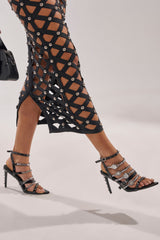 AKIRA GOLD SYDONIC BLACK WATCH STILETTO SANDAL