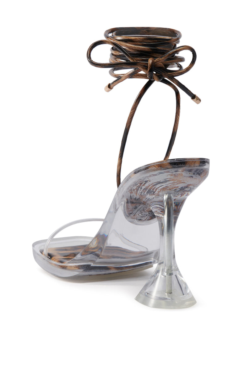 AKIRA TINKER LEOPARD LACE UP CHUNKY SANDAL