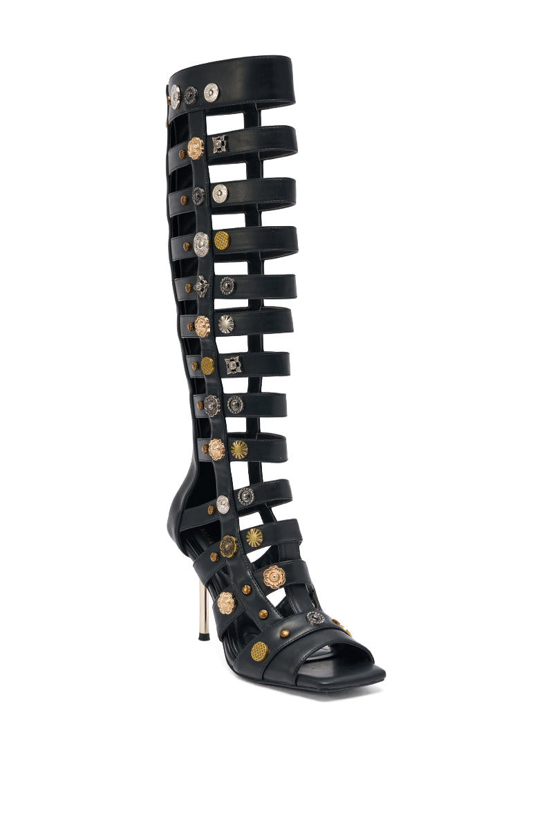 AZALEA WANG GOLD WENTWORTH GLADIATOR TWO TONED HARDWARE EMBELLISHED OPEN TOE SANDAL
