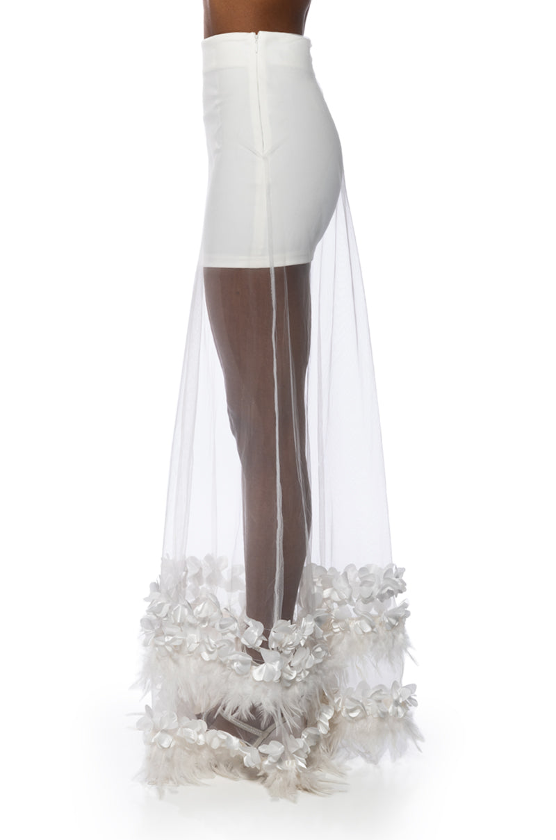 ALICE FEATHER DETAIL MAXI SKIRT