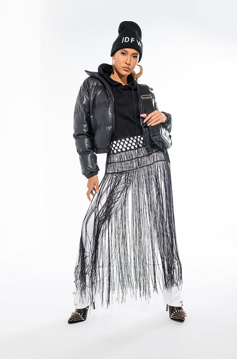 ALL BLACK PLEATHER PUFFER JACKET