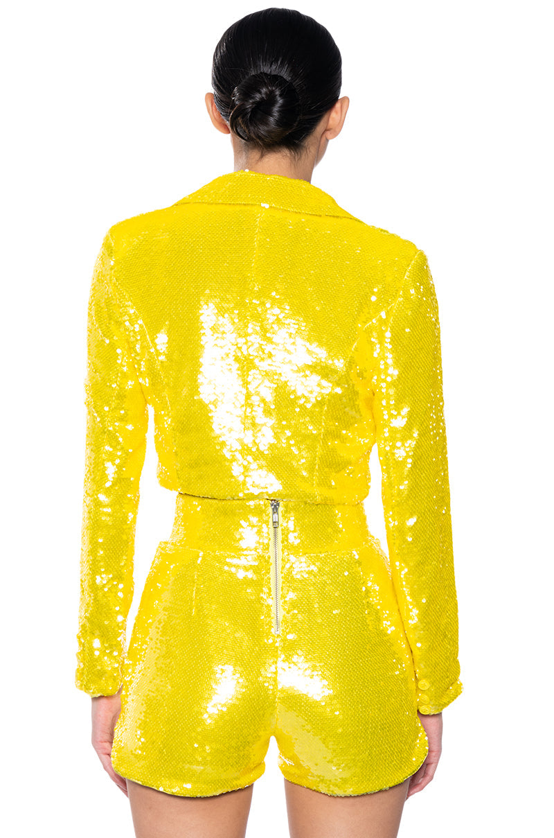 ALL UP IN MY MIND SEQUIN CROP BLAZER