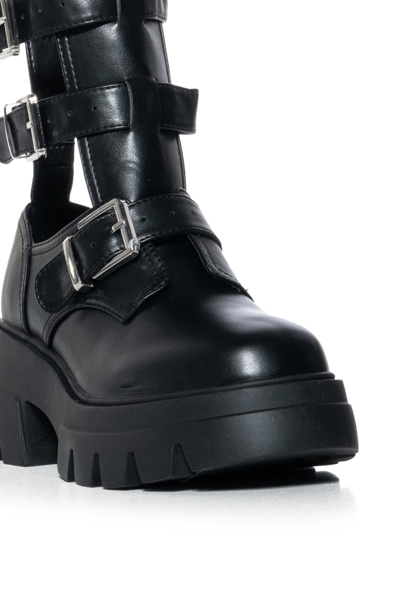 AZALEA WANG ATTICUS BLACK BUCKLE UP BOOTIE