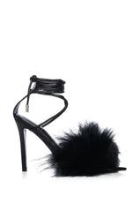 AZALEA WANG BUNNY FUR STILETTO SANDAL IN BLACK