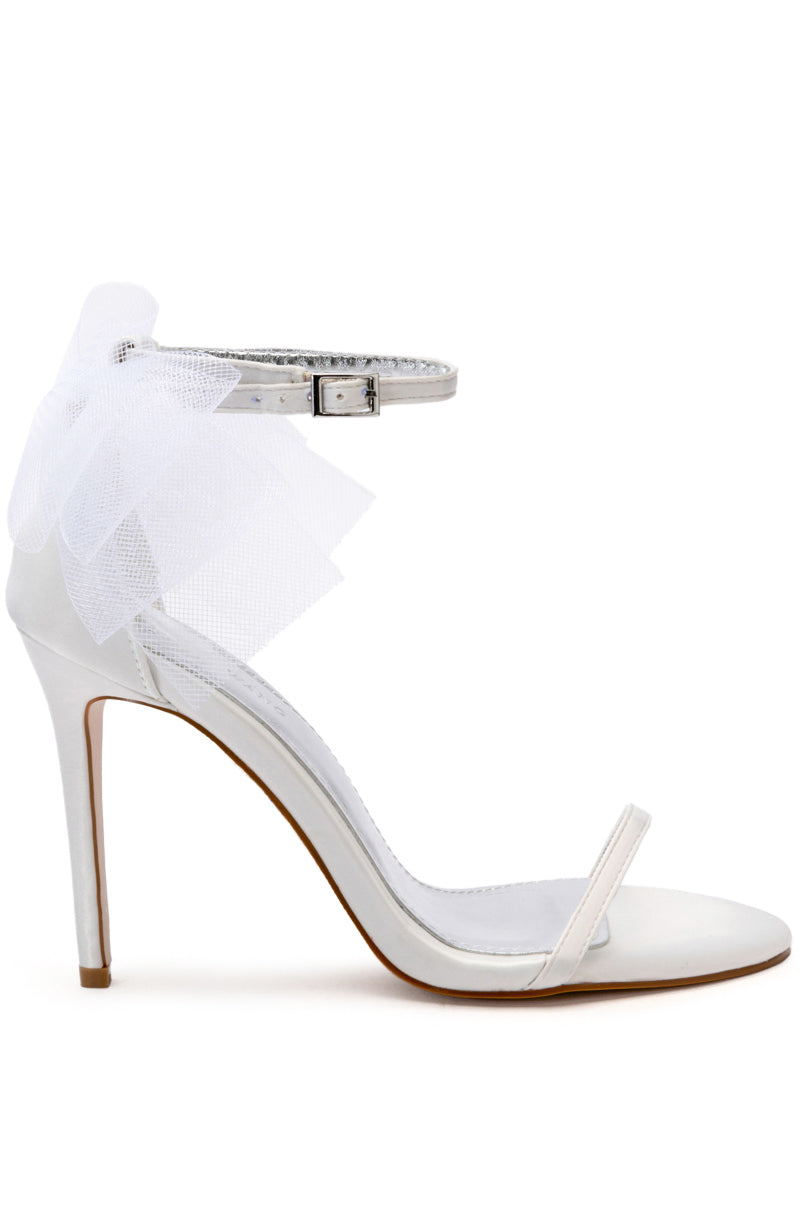 AZALEA WANG CORALIE STILETTO SATIN MULE SANDAL IN WHITE