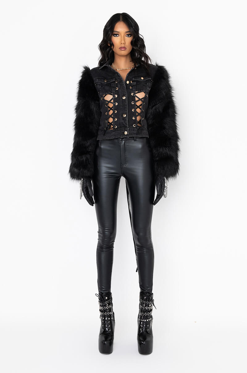 AZALEA WANG CRUSH ON YOU LACE UP DENIM JACKET