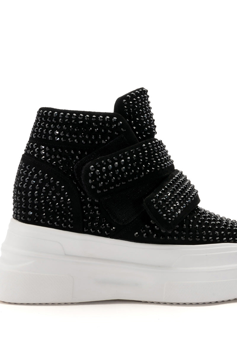 AZALEA WANG CYBER EMBELLISHED PLATFORM SNEAKER IN BLACK