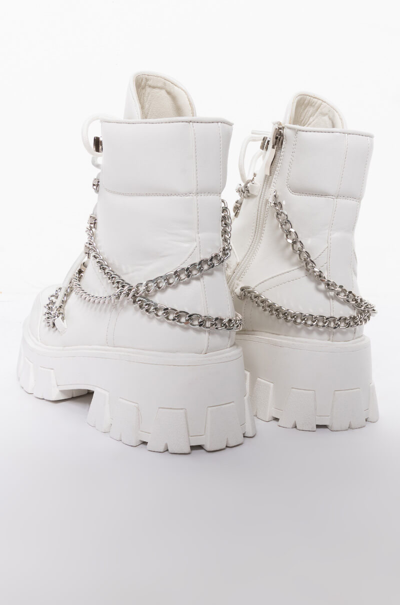 AZALEA WANG DRIP TOO HARD FLATFORM BOOTIE IN WHITE