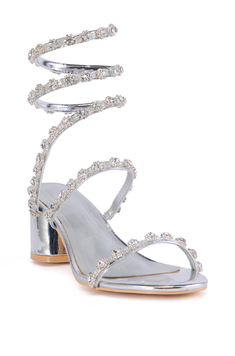 AZALEA WANG EMILIANO SILVER COIL WRAP SANDAL