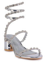 AZALEA WANG EMILIANO SILVER COIL WRAP SANDAL