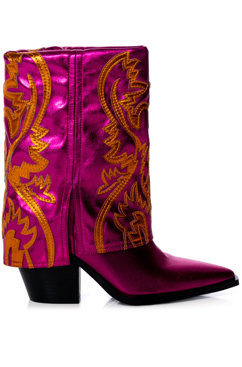 AZALEA WANG ESPERANZA WESTERN STYLE BOOTIE IN METALLIC FUCHSIA