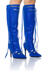 AZALEA WANG JUST FOR YOU RHINESTONE STILETTO BOOT IN BLUE