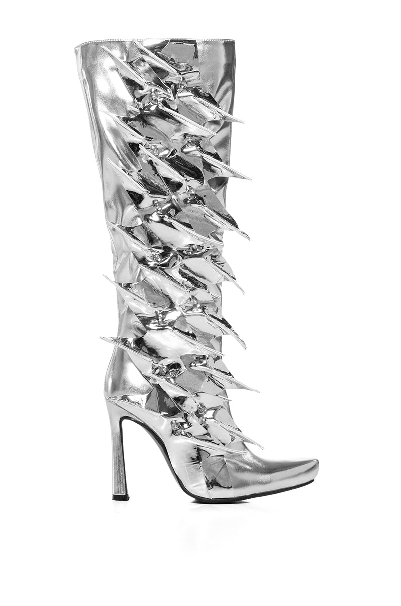 AZALEA WANG KATHY SILVER LIGHTNING BOLT DETAIL BOOT