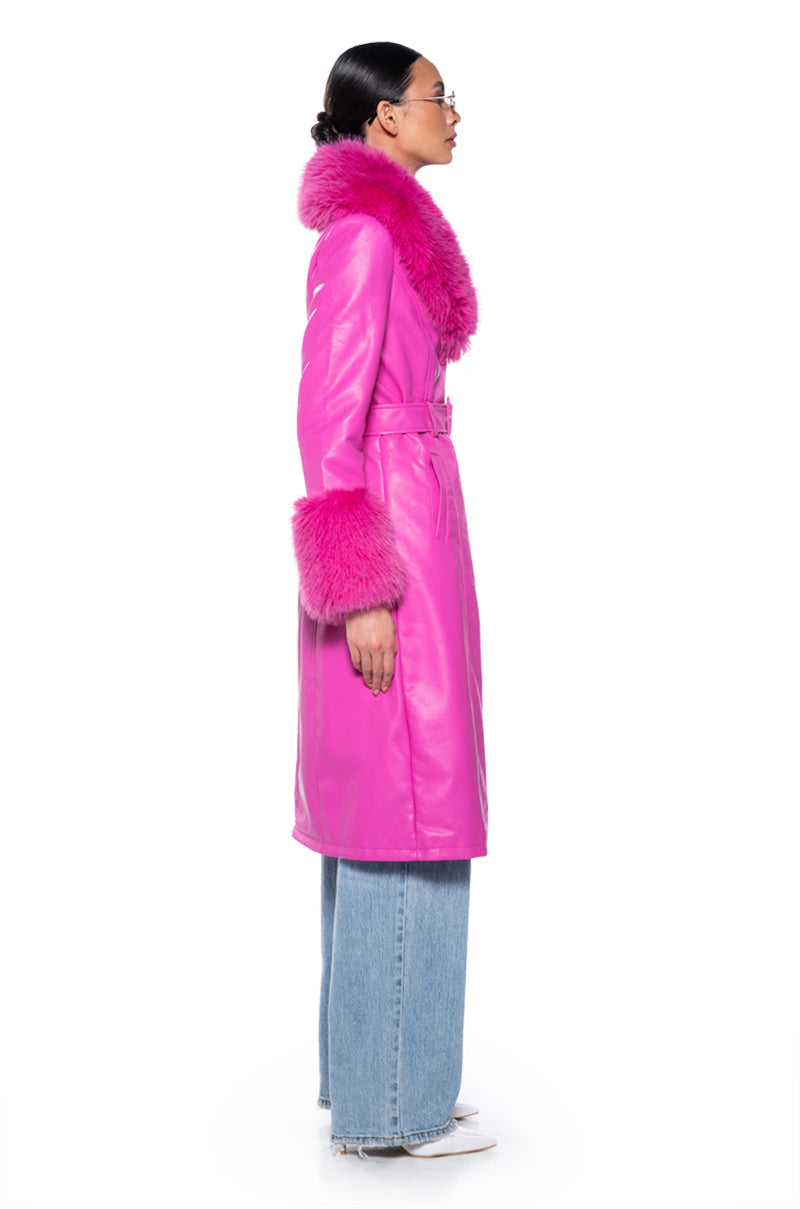 AZALEA WANG KAYA PU TRENCH WITH FUR LINING