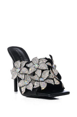 AZALEA WANG LENA EMBELLISHED FLOWER SLIP ON SANDAL IN BLACK