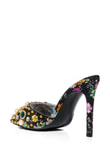 AZALEA WANG JUDITH EMBELLISHED ROUND TOE SANDAL IN BLACK