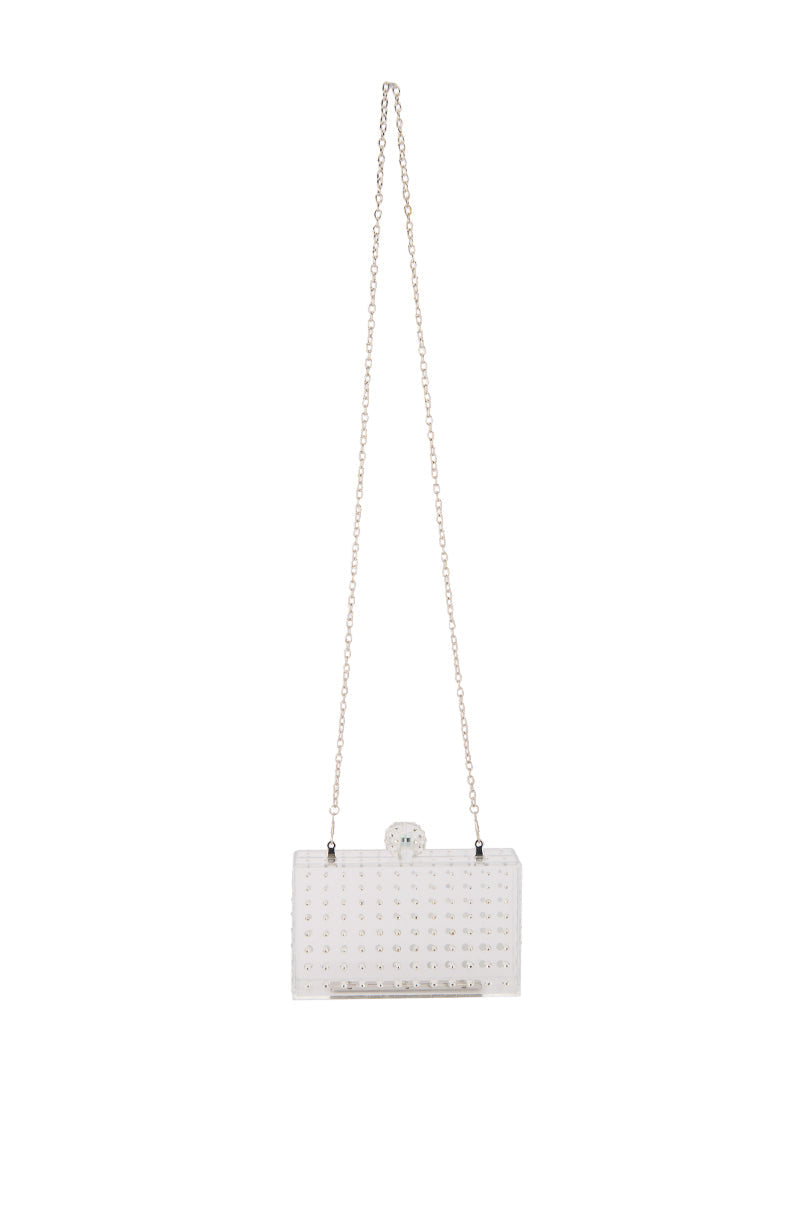 CLEAR BOX CLUTCH WITH RHINESTONES