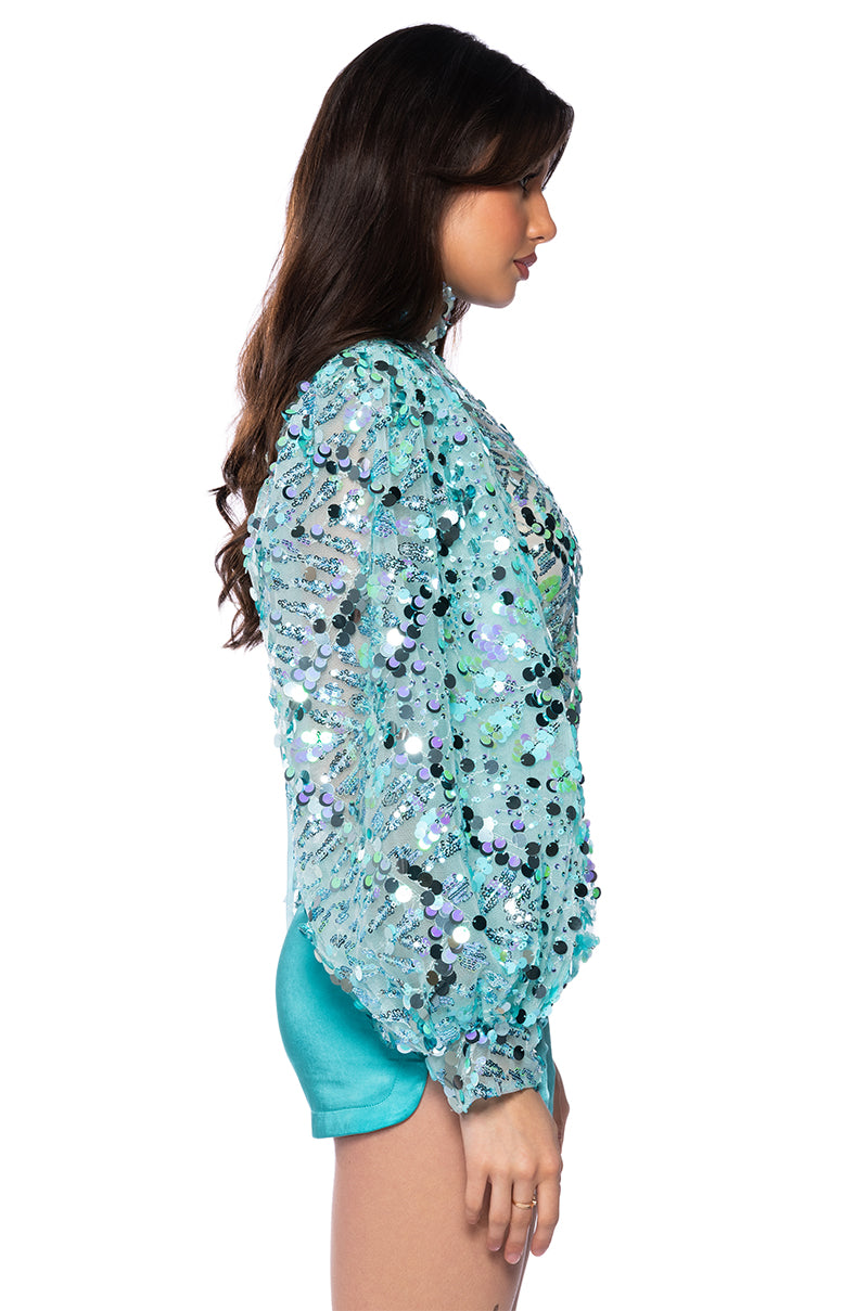 CONFETTI LONG SLEEVE MOCK NECK BLOUSE