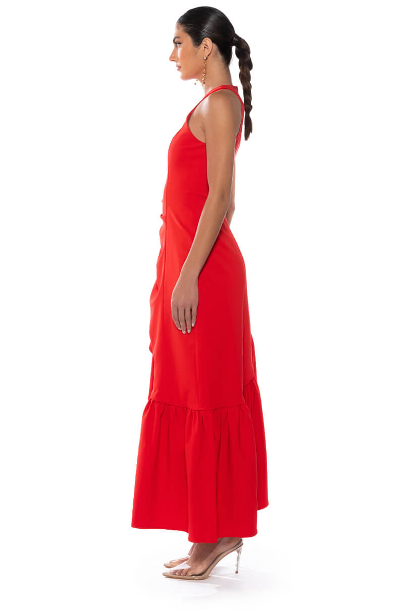 DANCE WITH ME RUCHED WAIST SLEEVELESS MAXI DRESS