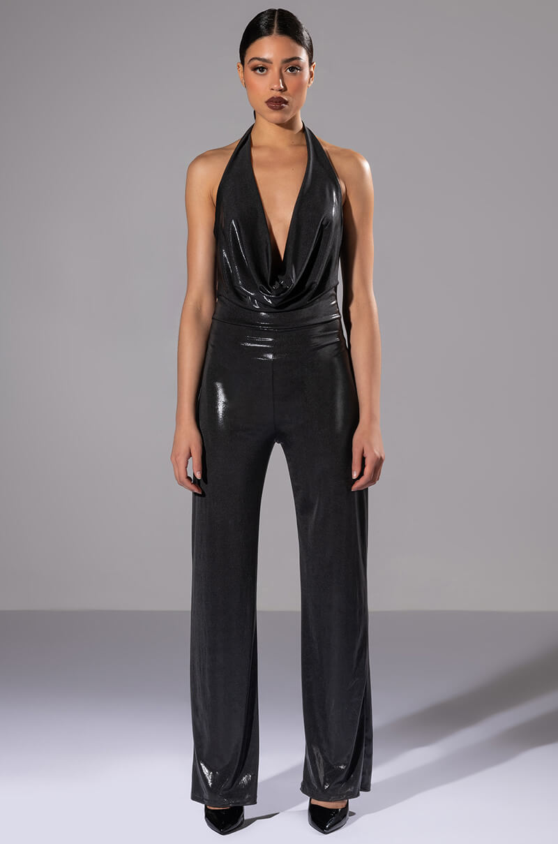 DO BETTER METALLIC COWL NECK JUMPSUIT